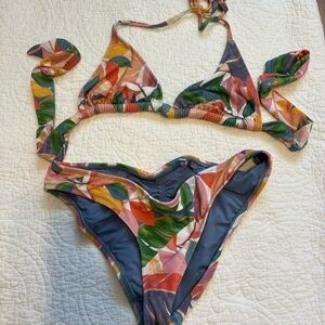 Colorful Leaf Print Bikini Set